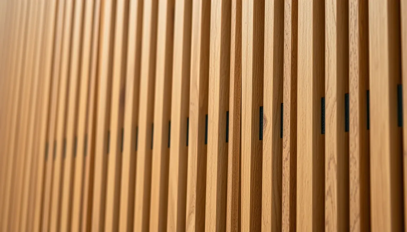 Detail dubových lamel s černým filcem